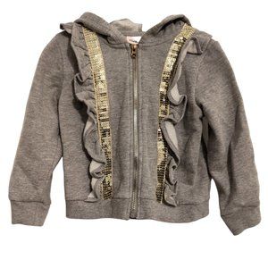 Little Lass Gray and Gold Zipper Sweater 2T Ruffle Sequins Hood Lined